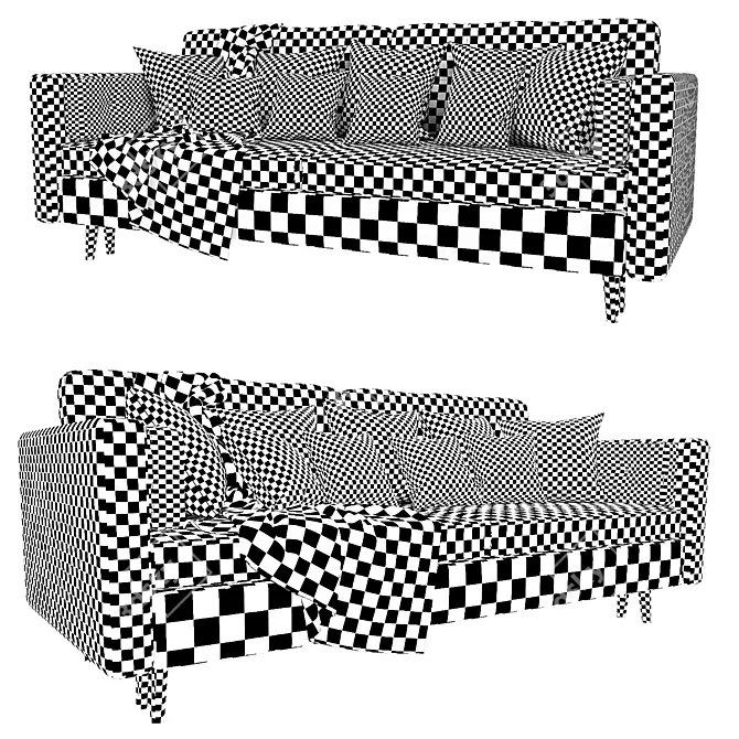 Stylish Blue Velour Sofa 3D model image 4