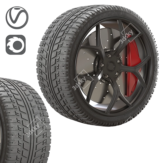 Stylish Rim and Tire Combo 3D model image 3