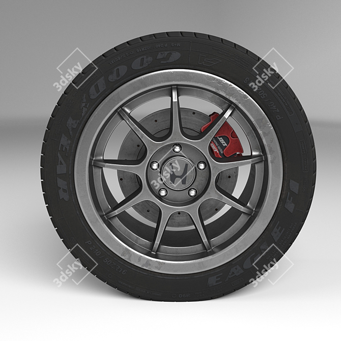 Honda Euro-R 2000 Wheel - High-Poly Model with Textures 3D model image 6