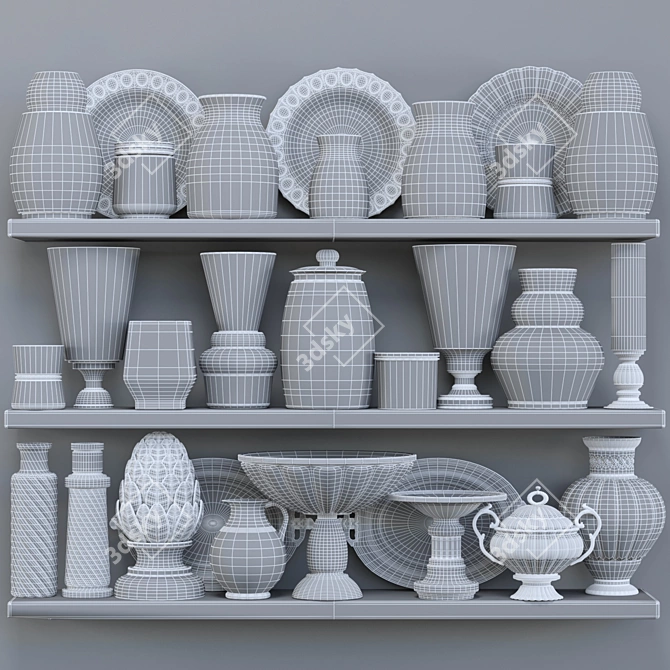 3D Tableware Shelf - High Poly 3D model image 3