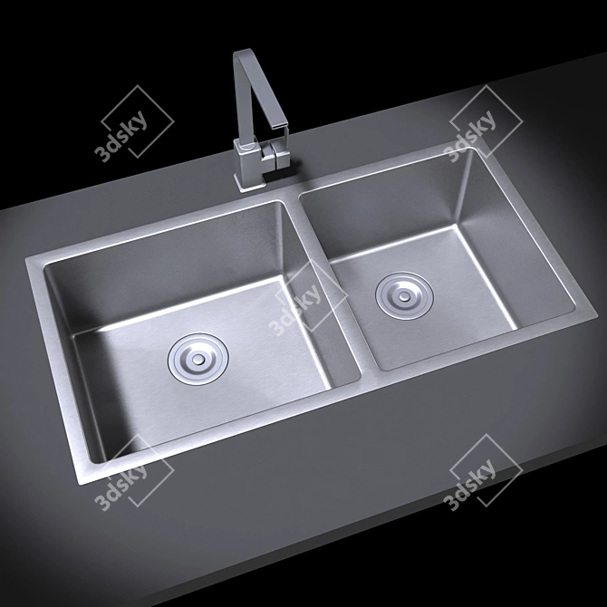 Sleek Stainless Steel Top Mount Sink 3D model image 2