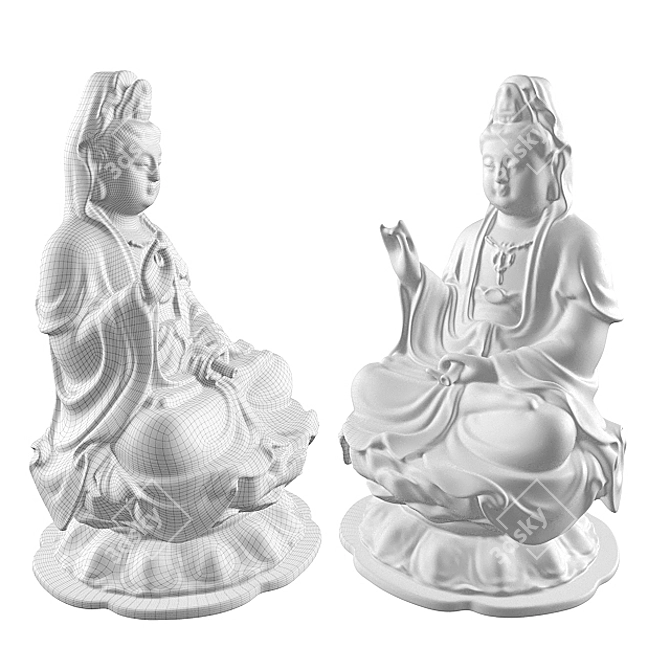 Divine Serenity: Avalokitesvara Statue 3D model image 1