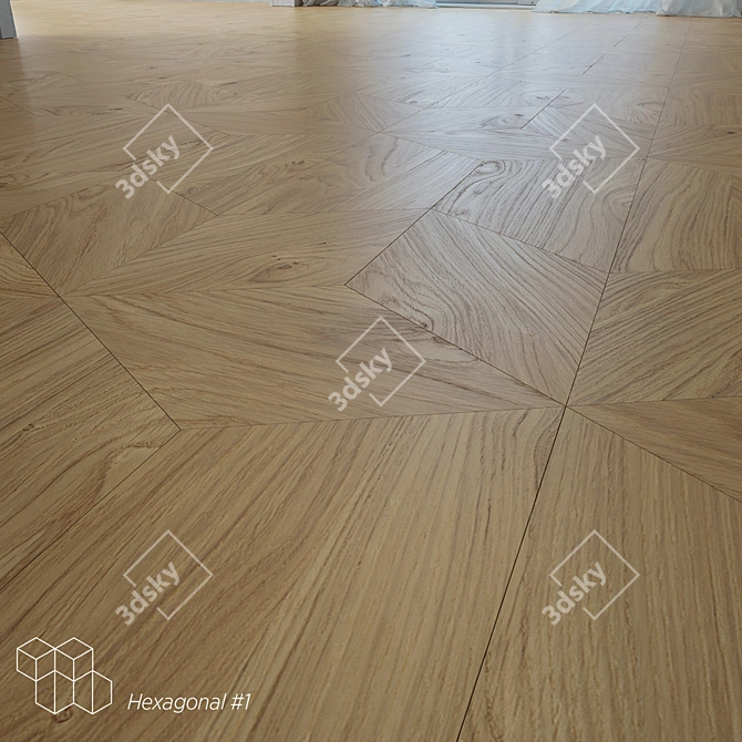 Hexagon Oak Parquet Knot Flooring 3D model image 1