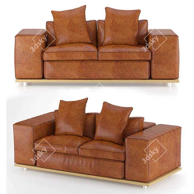 Elegant Leather Sofa, 190cm 3D model image 1