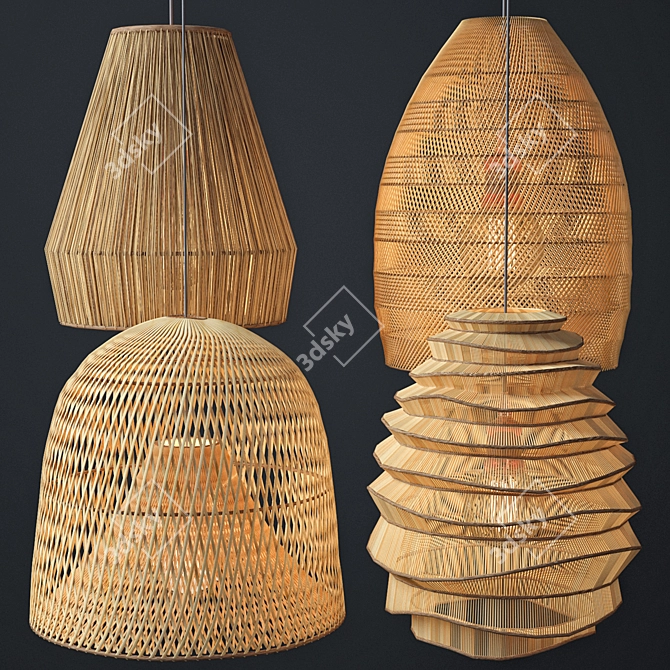 Rustic Rattan Illuminate Ensemble 3D model image 1