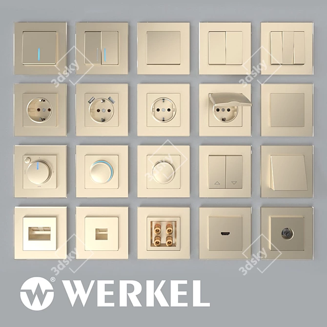 Champagne Elegance: OM Sockets & Werkel Switches 3D model image 1