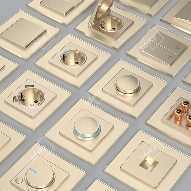 Champagne Elegance: OM Sockets & Werkel Switches 3D model image 2