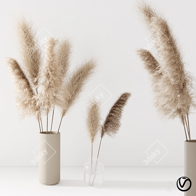 Elegant Pampas Grass Set in Vase 3D model image 1