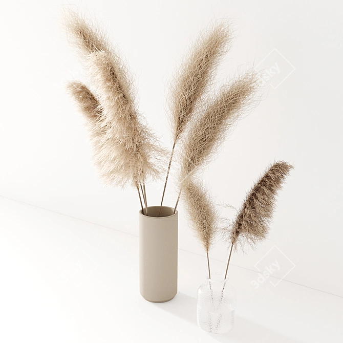 Elegant Pampas Grass Set in Vase 3D model image 2