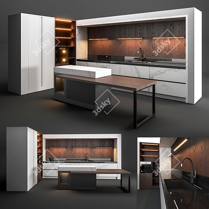 3D Kitchen Design with Textures 3D model image 1