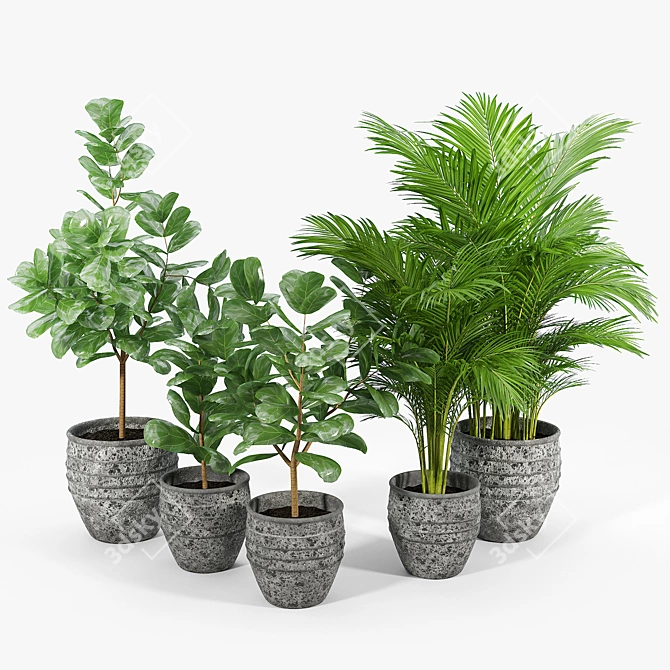 Modern Geometric Pot Planter Set 3D model image 2