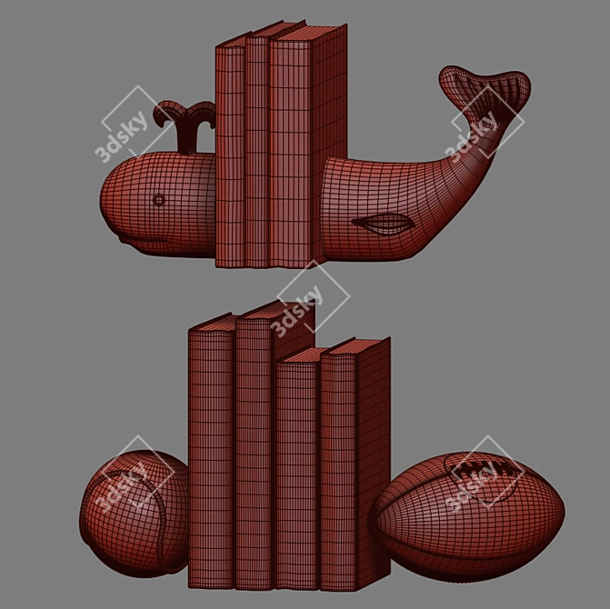 Whale & Vintage Leather Ball Bookends 3D model image 3