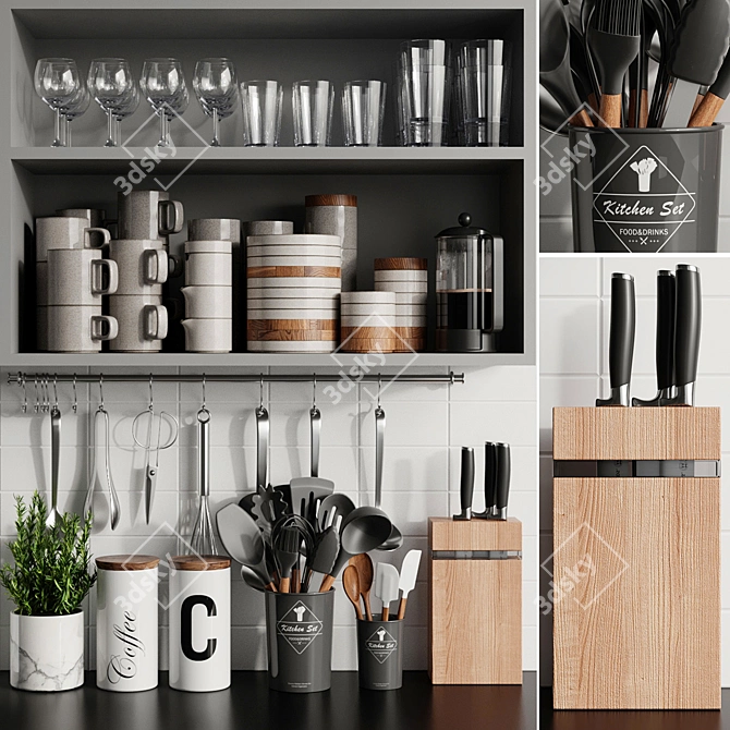 Modern Kitchen Decor Set 3D model image 10