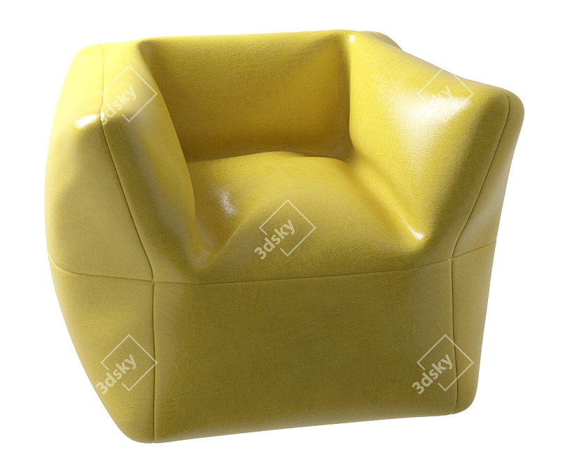 Plump Yellow Leather Armchair 3D model image 1