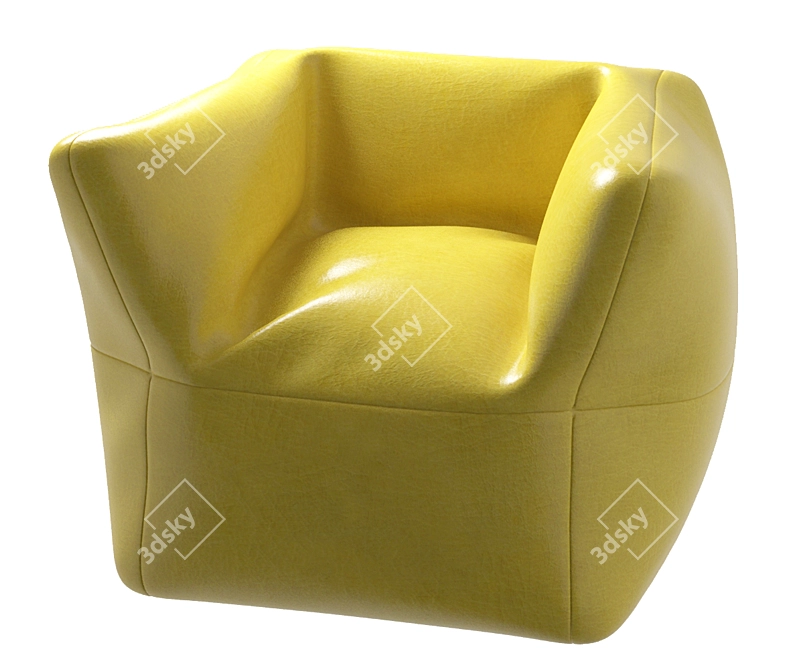 Plump Yellow Leather Armchair 3D model image 2