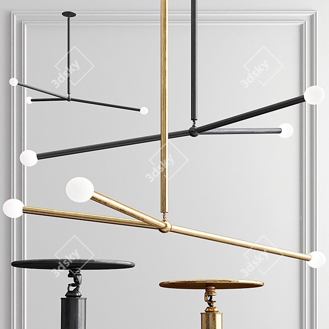 Elegant Brass Chandelier Trio 3D model image 2
