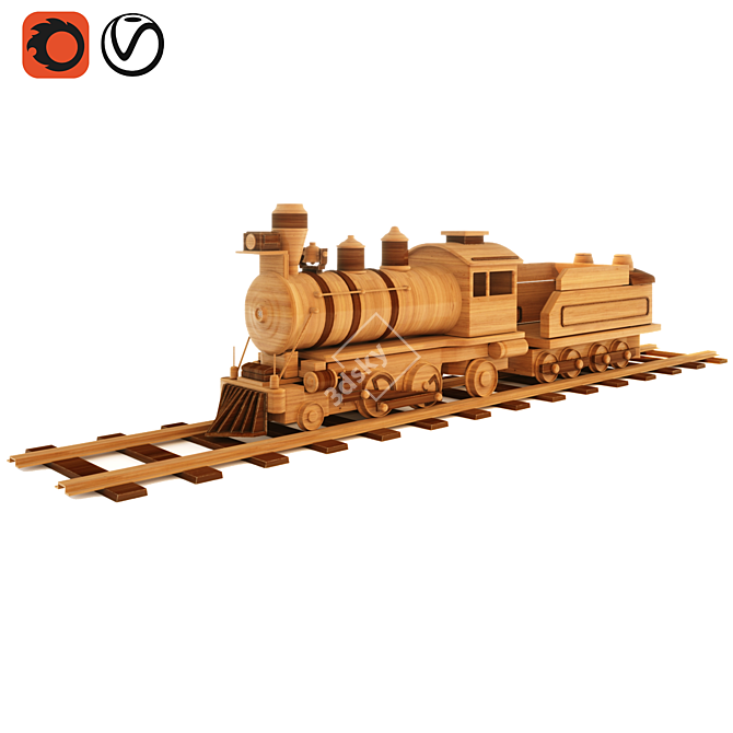 Classic Wooden Train Set 3D model image 2