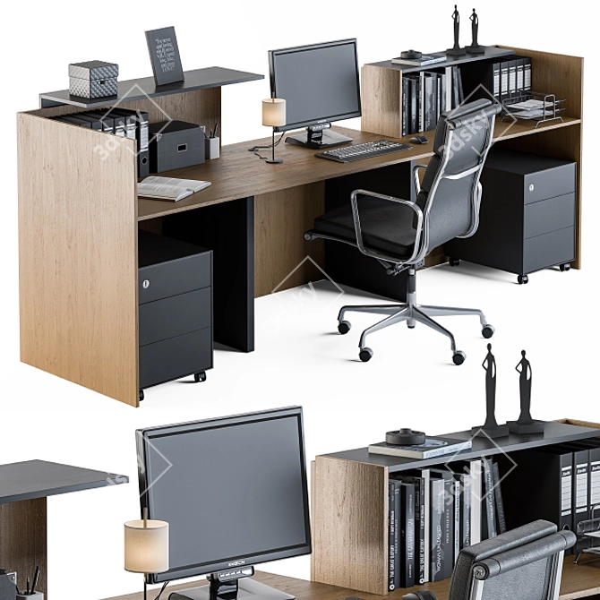 Modern Black Wood Office Desk 3D model image 1