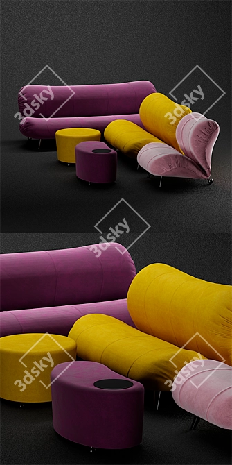 Dumbo Velvet and Leather Sofa 3D model image 2