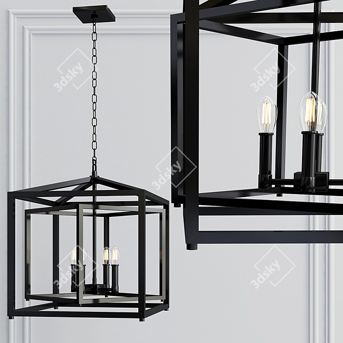 Contemporary Steel 4-Light Pendant Chandelier 3D model image 2