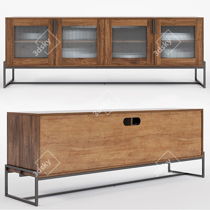 Modern Fluted Glass Walnut Cabinet 3D model image 1