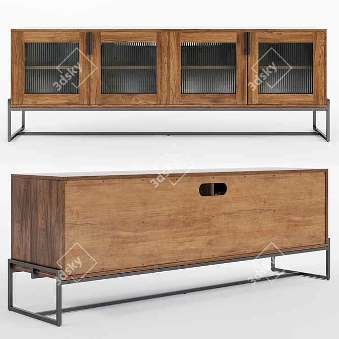 Modern Fluted Glass Walnut Cabinet 3D model image 6