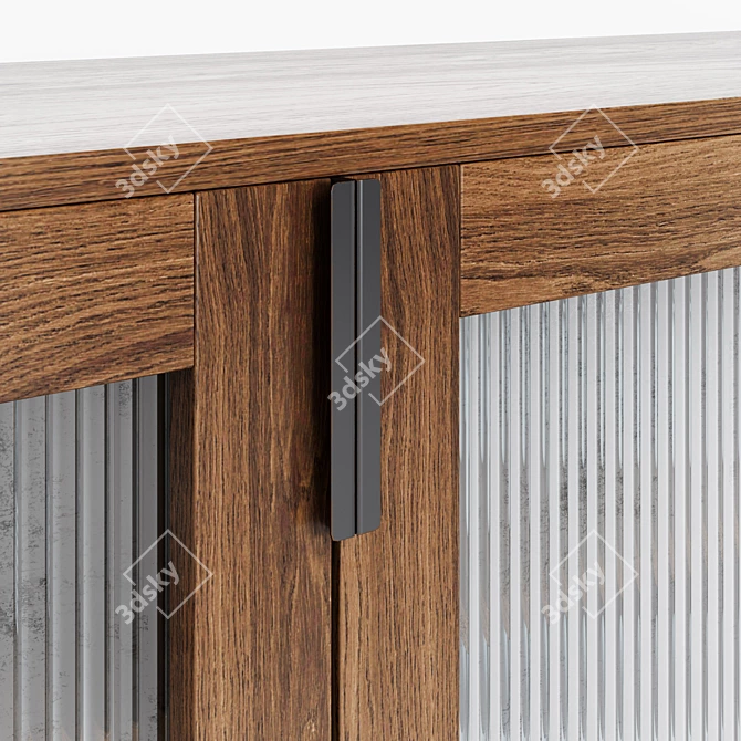Modern Fluted Glass Walnut Cabinet 3D model image 7