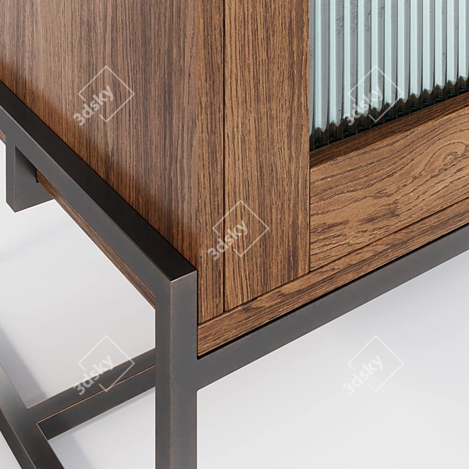 Modern Fluted Glass Walnut Cabinet 3D model image 8