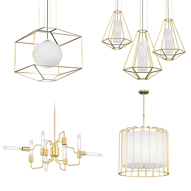 Modern Gold Pendant and Chandelier Collection 3D model image 5