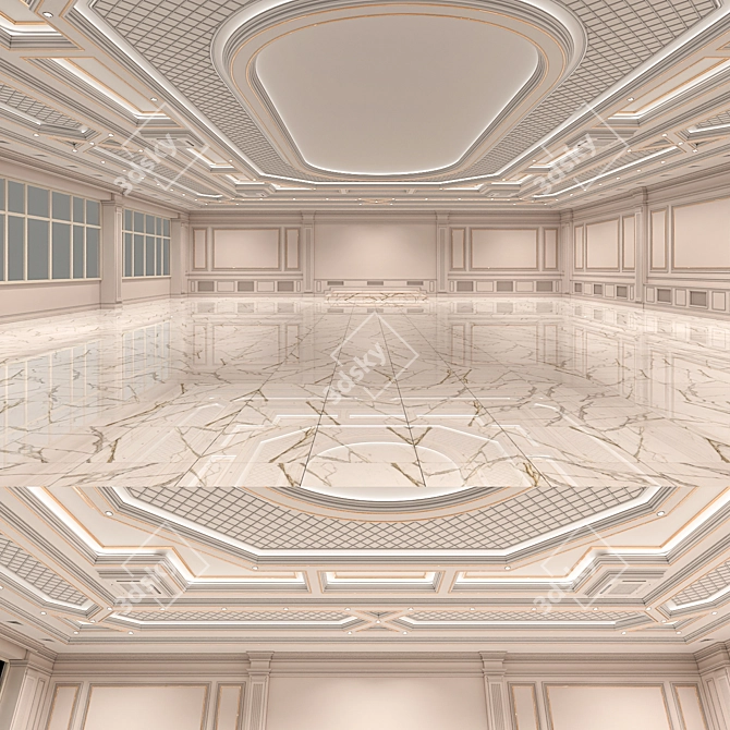 Elegant Banquet Hall Ceiling 3D model image 1