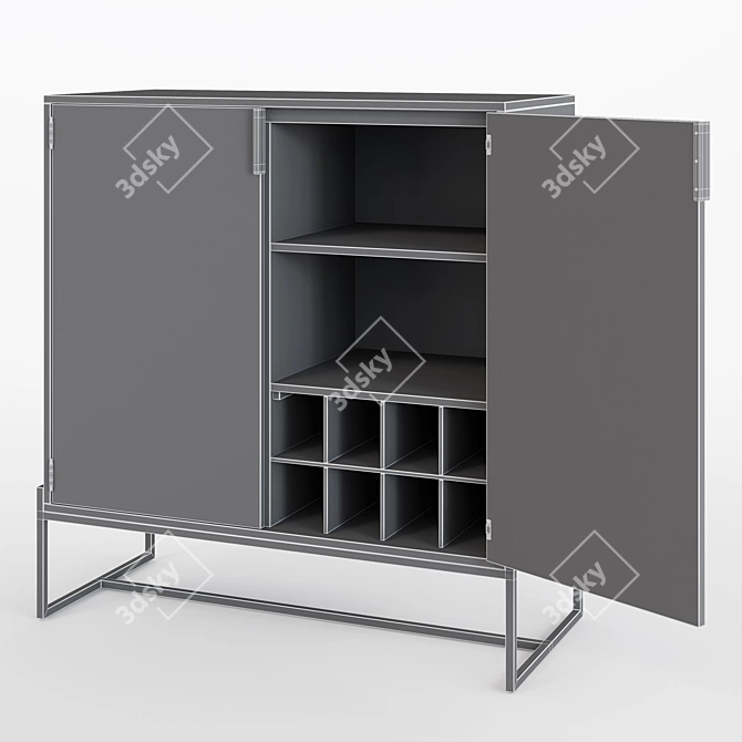 Modern Wood and Metal Walnut Cabinet 3D model image 3