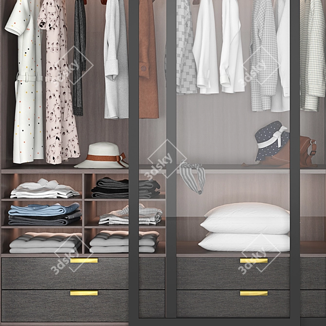 Stylish Bedroom Wardrobe: 2800x600x2400 3D model image 3