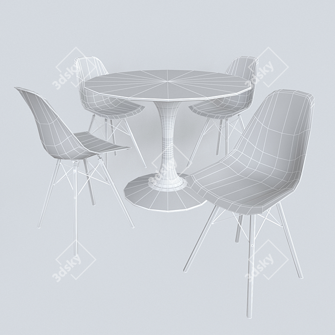 Elegant White Tulip Table Set 3D model image 3