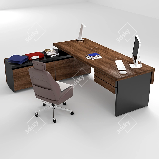 Custom Office Table with Side Cabinet (2300x850x750 mm) 3D model image 8