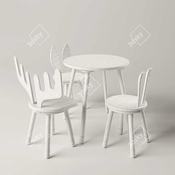 Cute Animal Children's Chairs and Table 3D model image 8