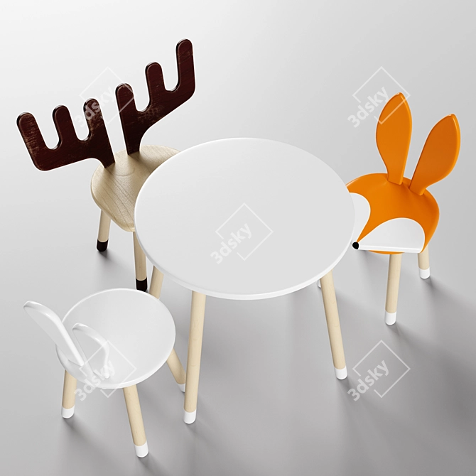 Cute Animal Children's Chairs and Table 3D model image 11