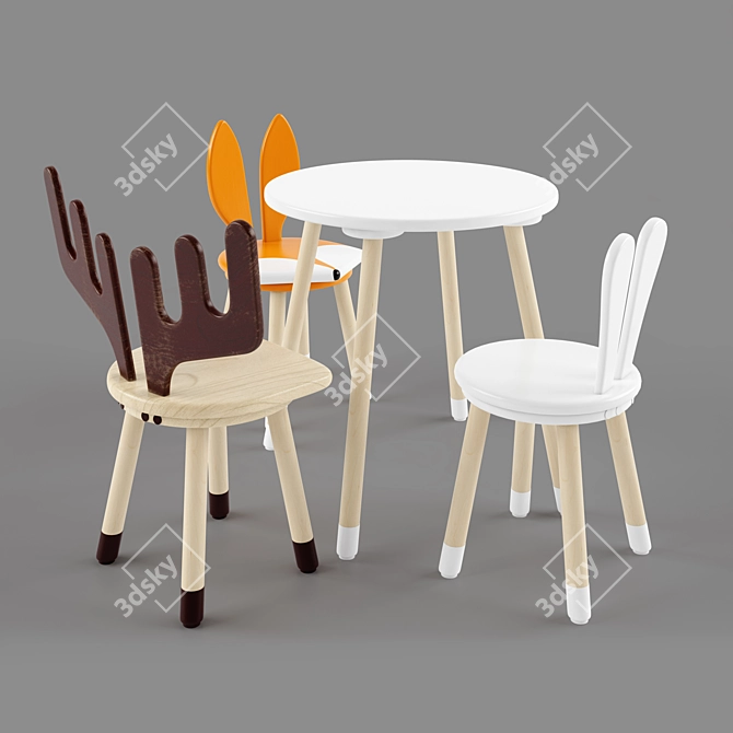 Cute Animal Children's Chairs and Table 3D model image 13