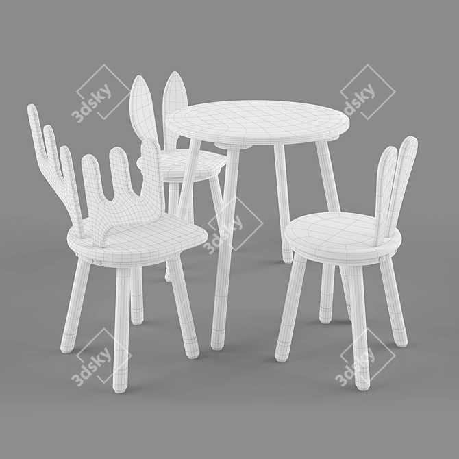 Cute Animal Children's Chairs and Table 3D model image 14