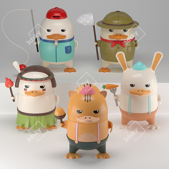 Whimsical Duckoo Figurines: Forest Frolic 3D model image 1