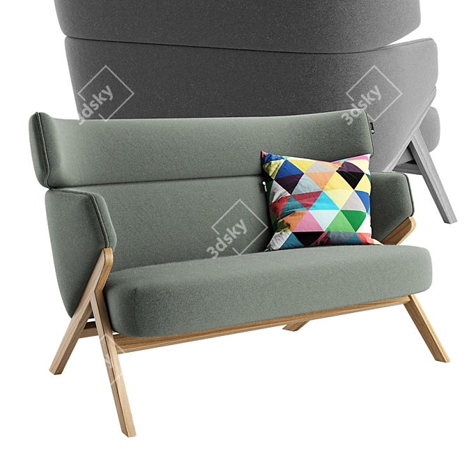 Scandinavian Oak Framed Cordial Sofa 3D model image 6