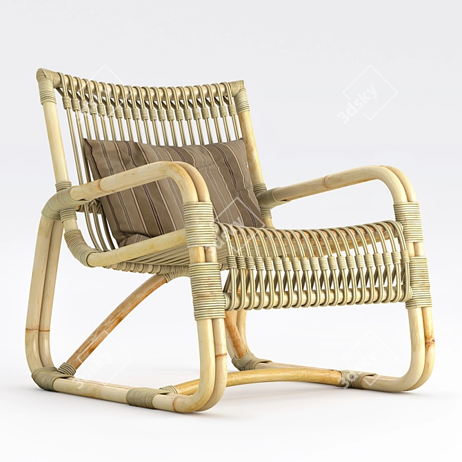 Natural Bamboo Cane-Line Curve Lounge Armchair 3D model image 1