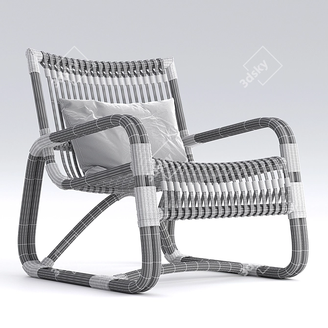 Natural Bamboo Cane-Line Curve Lounge Armchair 3D model image 4