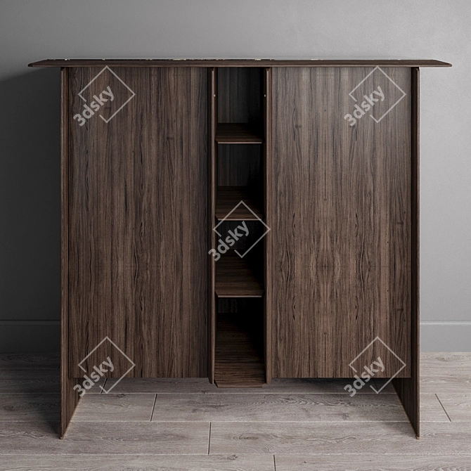 Sleek Wood and Stone Media Cabinet 3D model image 1