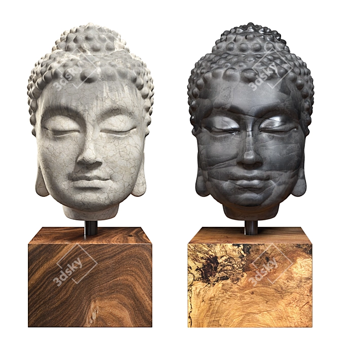 Wooden Buddha Head Sculpture 3D model image 1