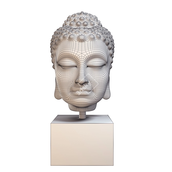 Wooden Buddha Head Sculpture 3D model image 2