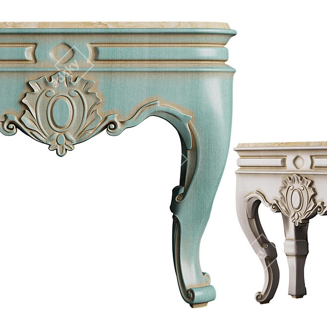 Elegant Wood & Marble Console 3D model image 1