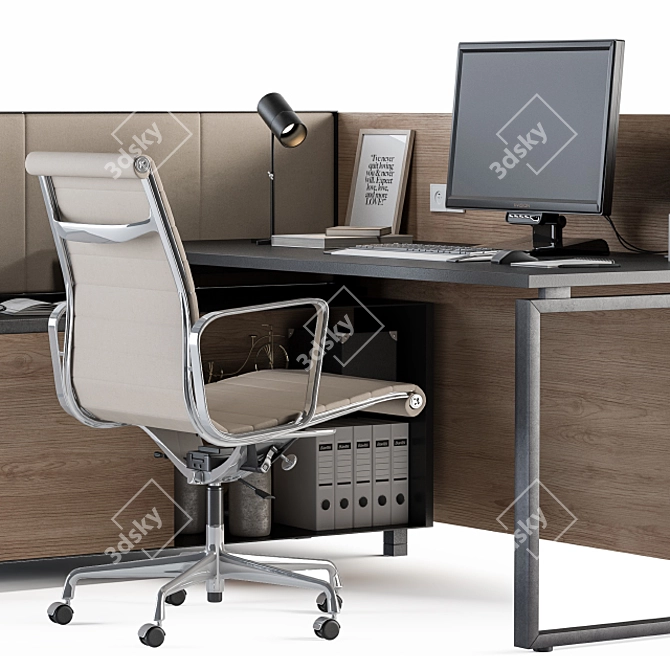 Cream Wood Office Desk Set 3D model image 2