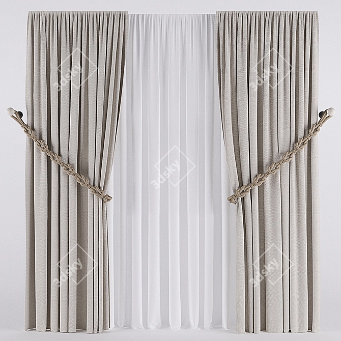 Rope-Decorated Curtain Panel 3D model image 1