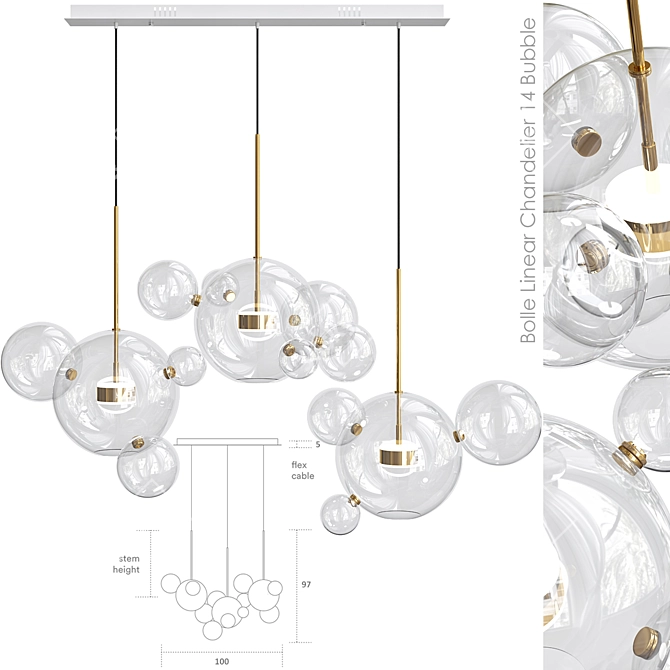 Bolle Linear Chandelier: Modern Bubble Design 3D model image 4