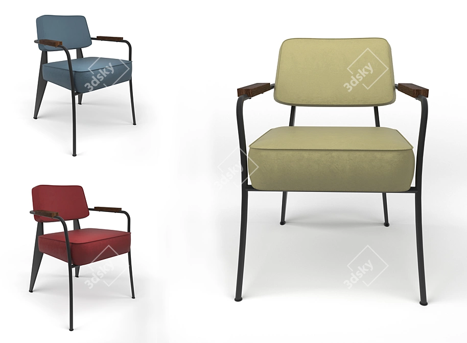 Modern Leather Armchair with Metal Legs 3D model image 1